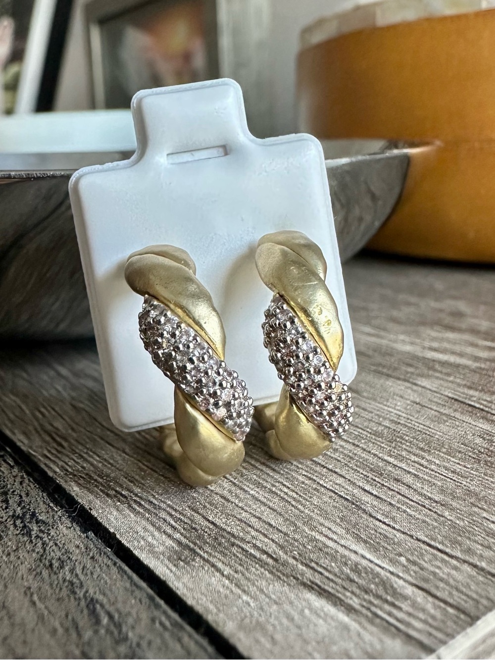 Matte Gold-Tone and CZ Twist Hoops